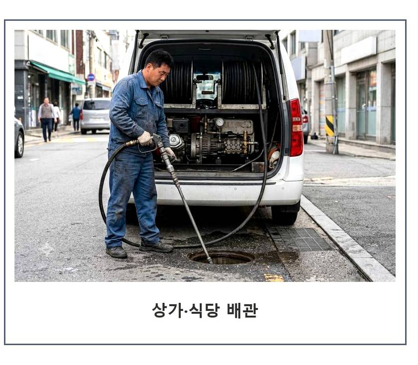 서울 금천구 시흥동 하수구막힘 고압세척·관통 작업 모습
