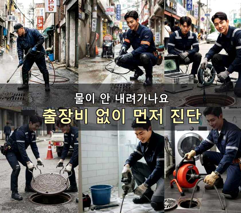 광명시 가학동 세탁기 배수구막힘 뚫음 현장 작업 사진 - 배관해결사