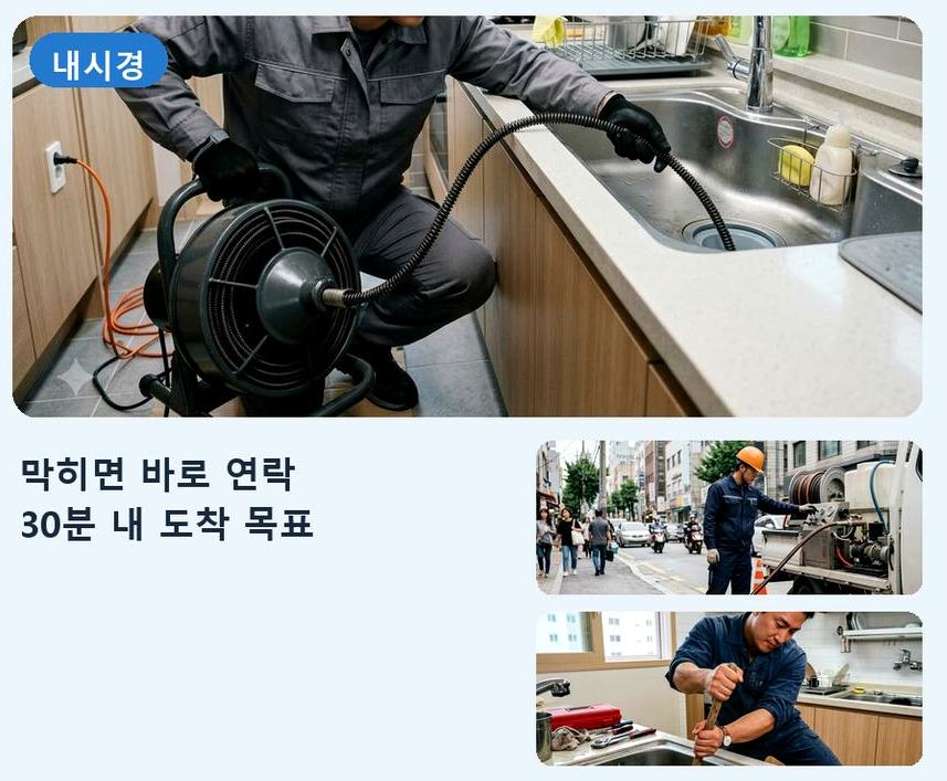 오산시 고현동 하수구막힘 고압세척·관통 작업 모습