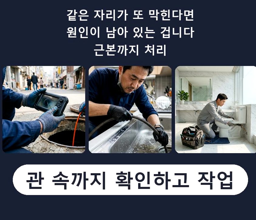 서울 강동구 강일동 정화조막힘 뚫음 현장 작업 사진 - 배관해결사
