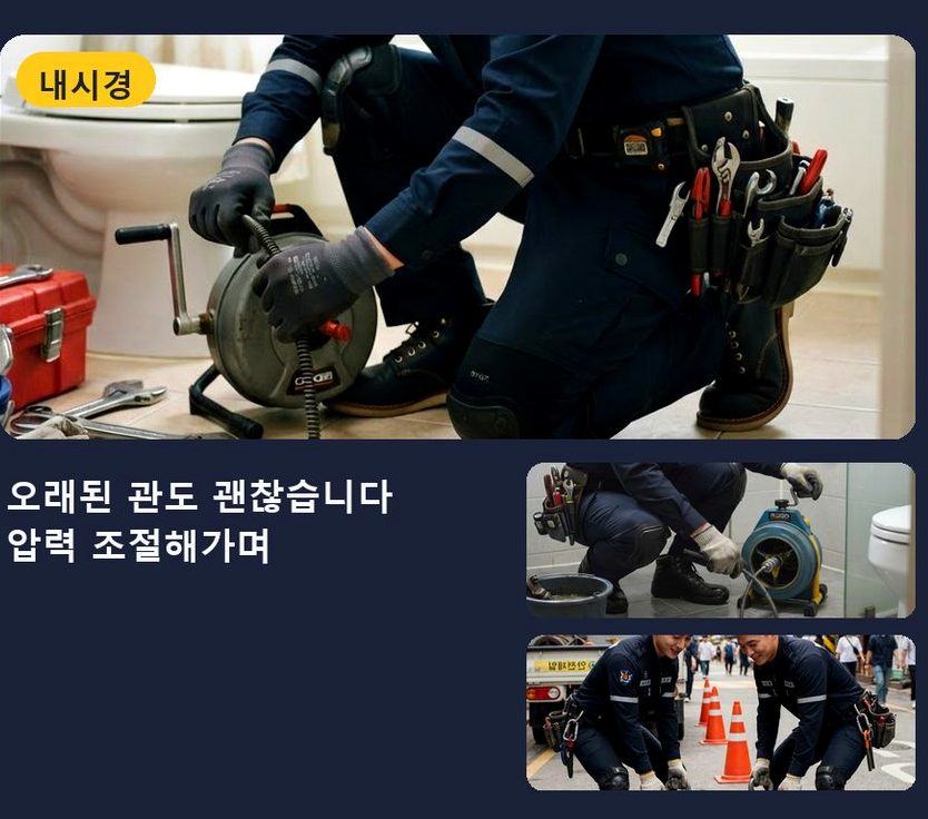 부천시오정구 고강동 싱크대막힘 고압세척·관통 작업 모습