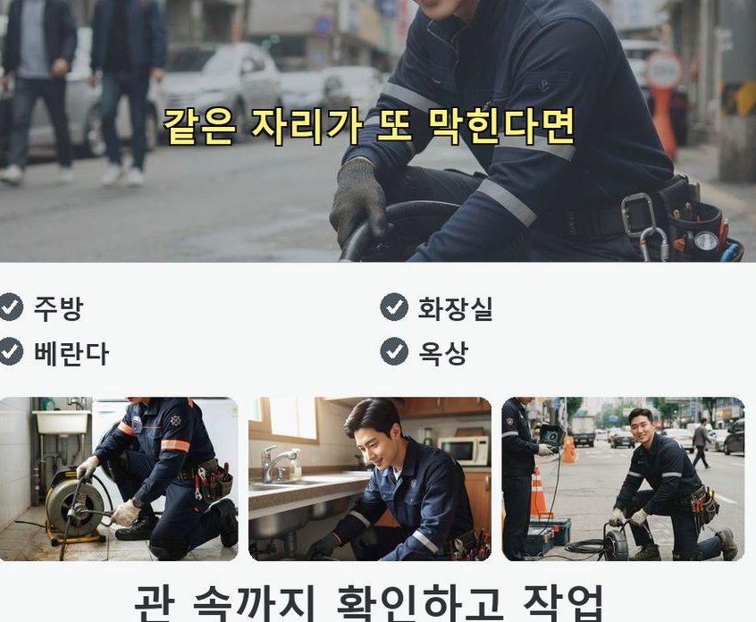 의왕시 고천동 욕실 배수구막힘 업체 현장 작업 사진 - 배관해결사