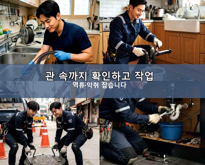 오산시 고현동 배수구막힘 뚫음 현장 작업 사진 - 배관해결사