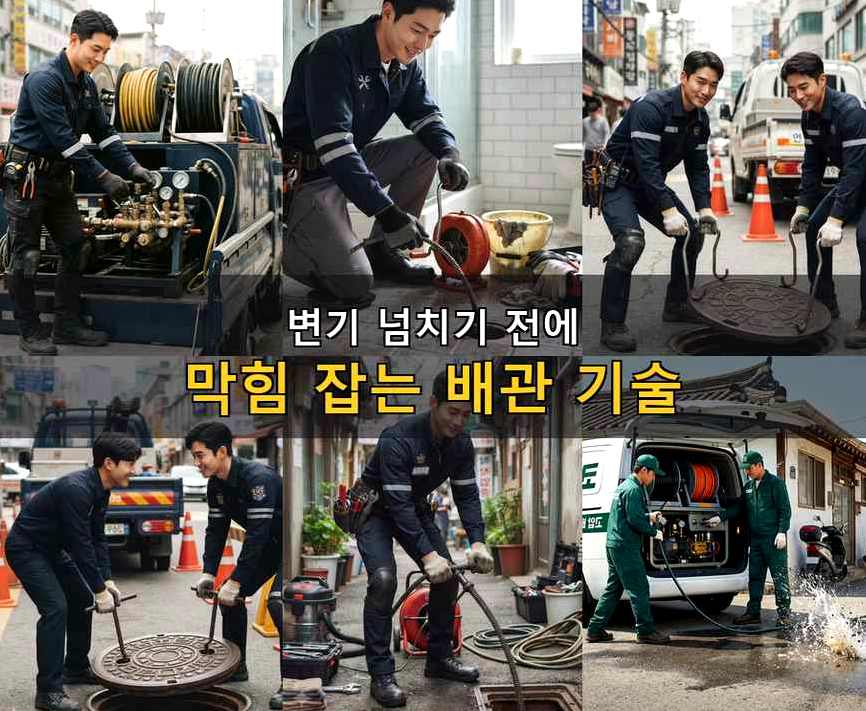 용인시기흥구 구갈동 배수구막힘 고압세척·관통 작업 모습