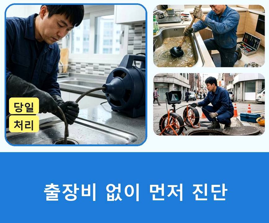 화성시 구포리 베란다 배수구막힘 긴급출동 현장 작업 사진 - 배관해결사