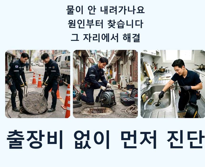 오산시 궐동 하수구막힘 야간 출동 현장 작업 사진 - 배관해결사