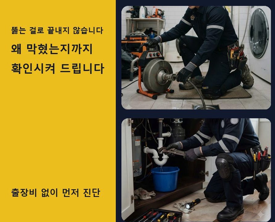 의정부시 금오동 싱크대막힘 고압세척·관통 작업 모습