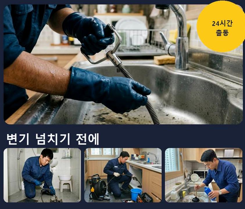 서울 강동구 둔촌동 싱크대막힘 고압세척·관통 작업 모습