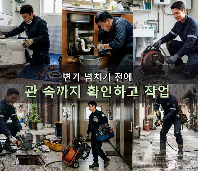 서울 영등포구 당산동 베란다 배수구막힘 원인 진단 현장 작업 사진 - 배관해결사