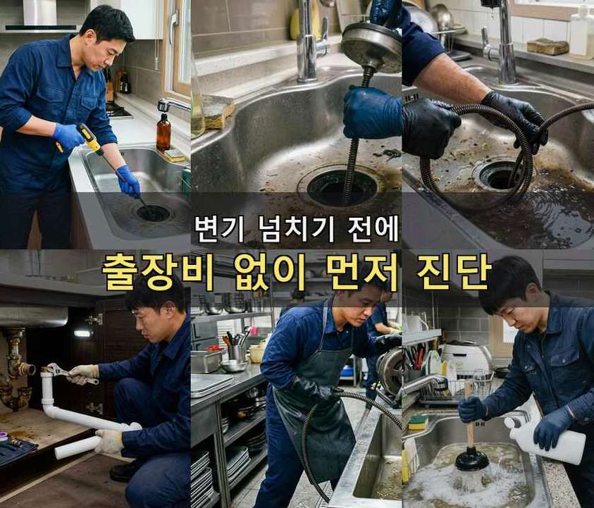 고양시일산서구 구산동 싱크대막힘 고압세척·관통 작업 모습