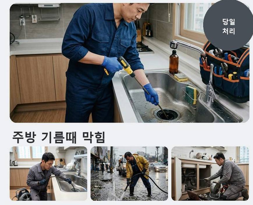 서울 영등포구 신길동 하수구막힘 고압세척·관통 작업 모습