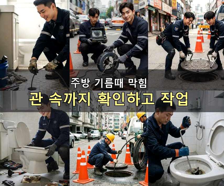 동두천시 보산동 변기막힘 고압세척·관통 작업 모습