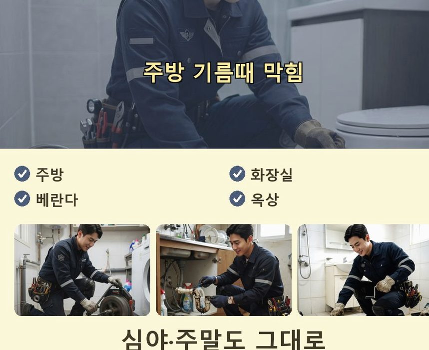 용인시기흥구 동백동 하수구막힘 야간 출동 현장 작업 사진 - 배관해결사