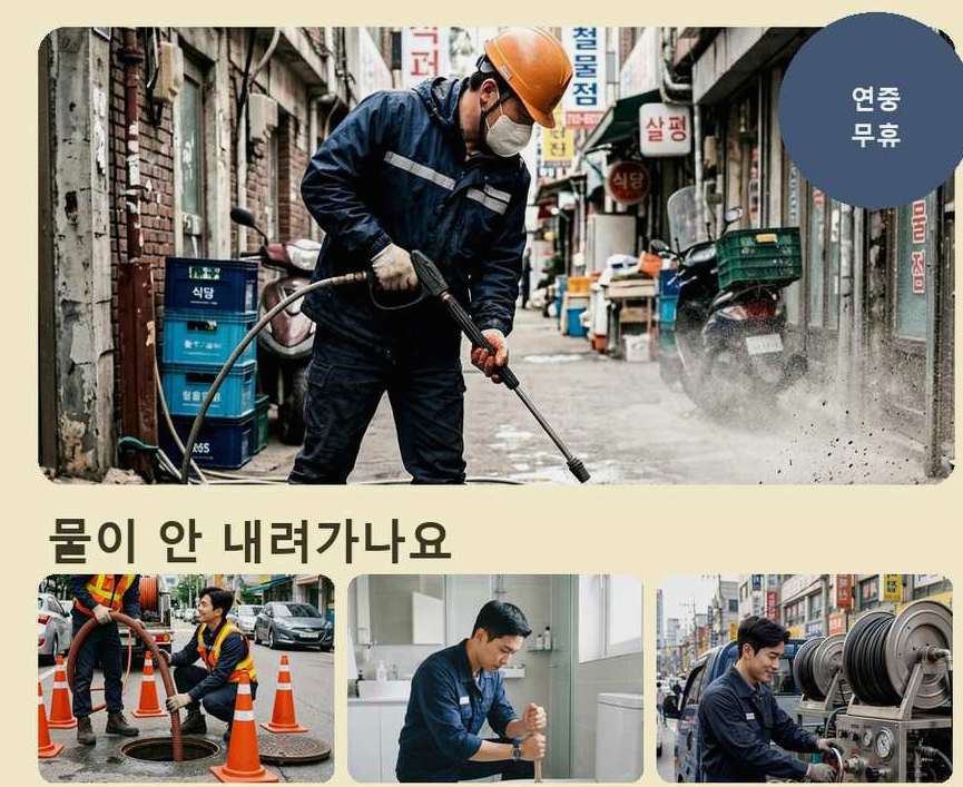 서울 강동구 둔촌동 배수구막힘 고압세척·관통 작업 모습