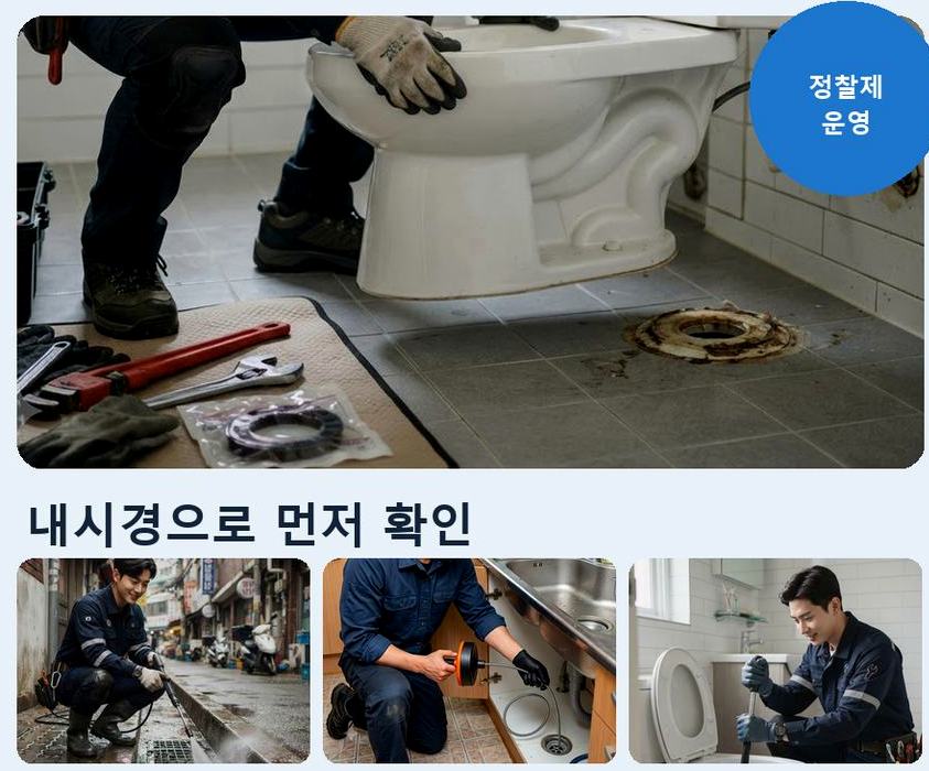 의정부시 민락동 하수구막힘 야간 출동 현장 작업 사진 - 배관해결사
