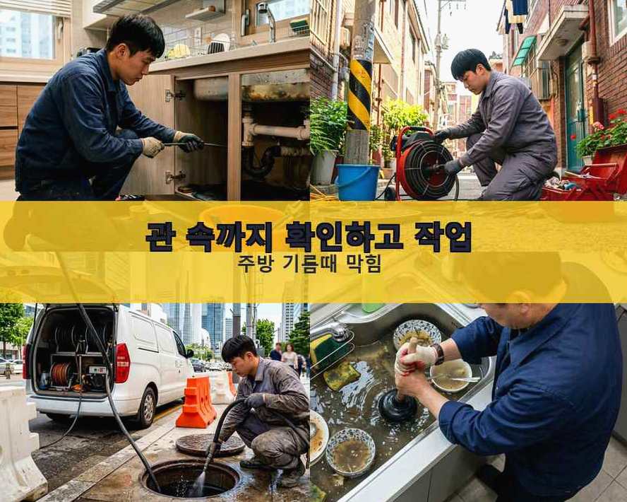 고양시덕양구 선유동 하수구막힘 야간 출동 현장 작업 사진 - 배관해결사