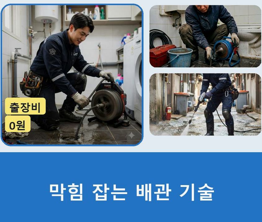 서울 강동구 성내동 배수구막힘 당일 처리 현장 작업 사진 - 배관해결사