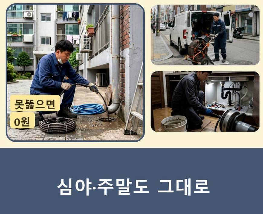 광명시 하안동 변기막힘 고압세척·관통 작업 모습