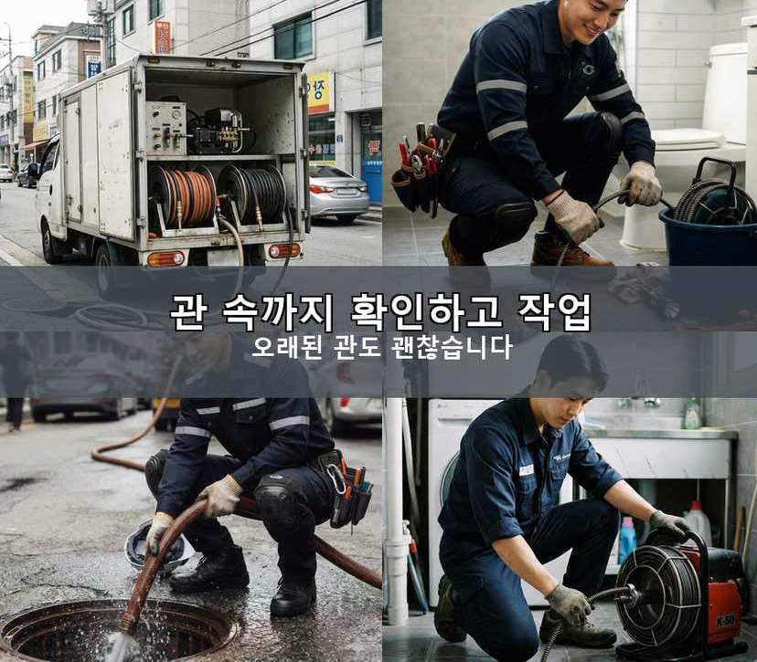 서울 동대문구 이문동 싱크대막힘 고압세척·관통 작업 모습