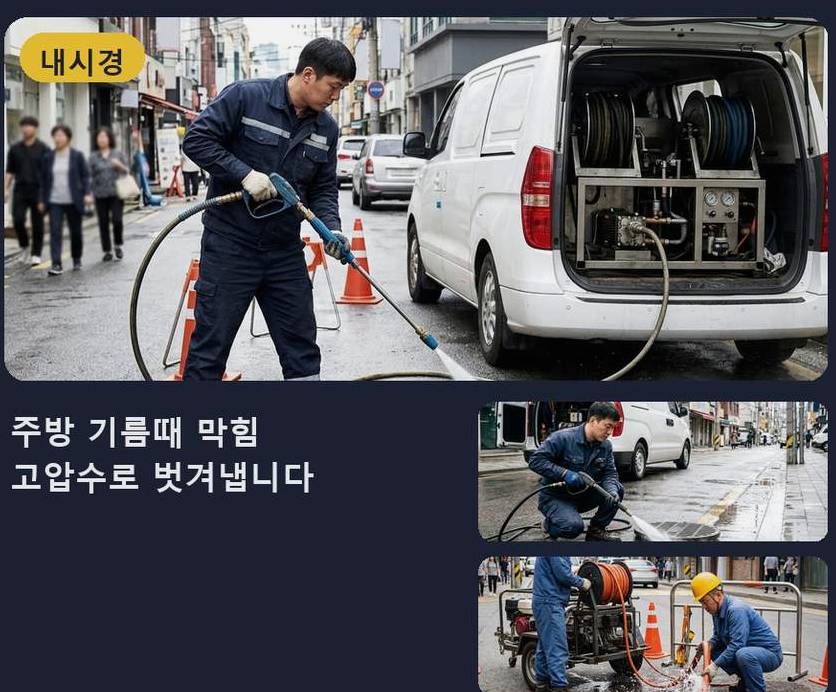 동두천시 안흥동 배수구막힘 긴급출동 현장 작업 사진 - 배관해결사