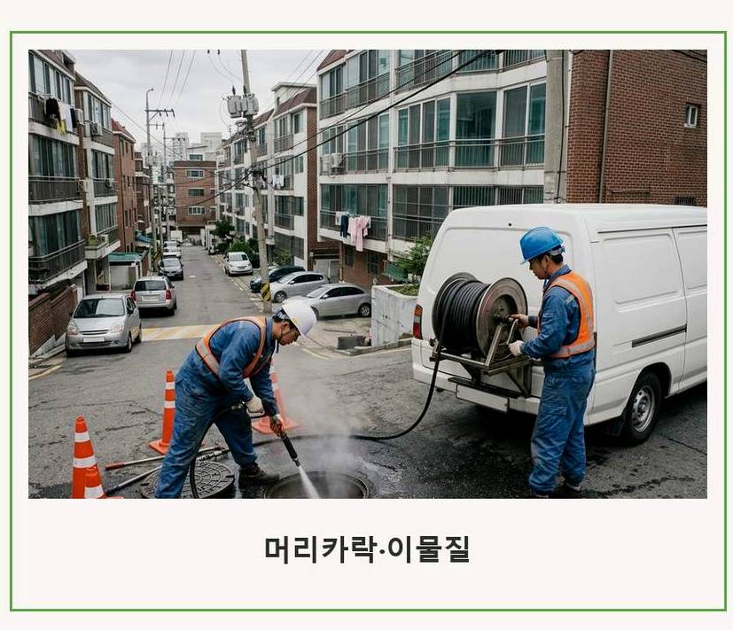 부천시오정구 여월동 하수구막힘 야간 출동 현장 작업 사진 - 배관해결사