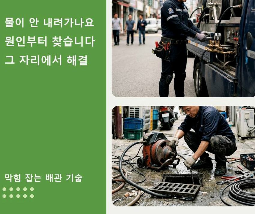 광명시 옥길동 배수구막힘 비용 현장 작업 사진 - 배관해결사