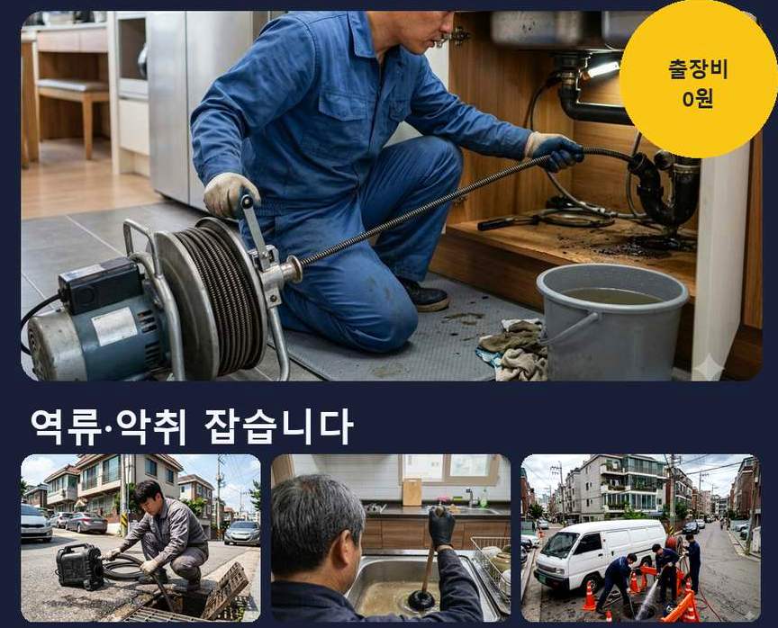 서울 동대문구 이문동 배수구막힘 원인 진단 현장 작업 사진 - 배관해결사