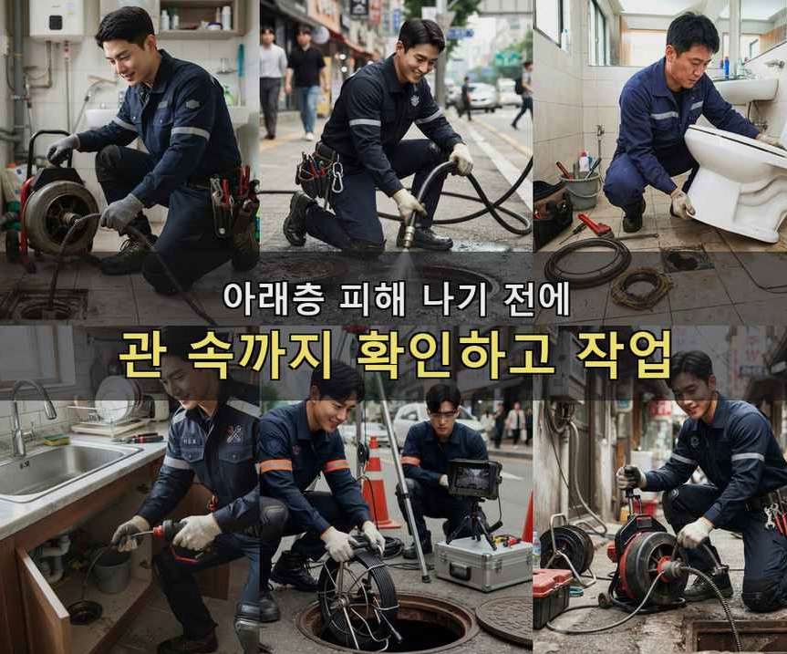 수원시영통구 하동 변기막힘 고압세척·관통 작업 모습