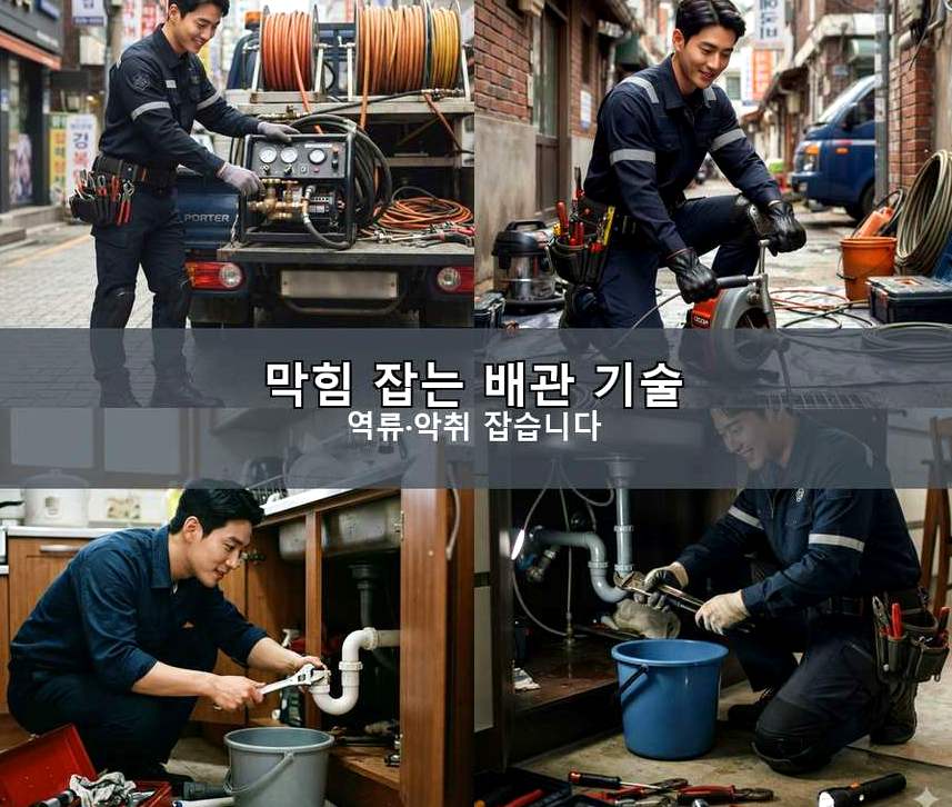 광명시 일직동 싱크대막힘 고압세척·관통 작업 모습
