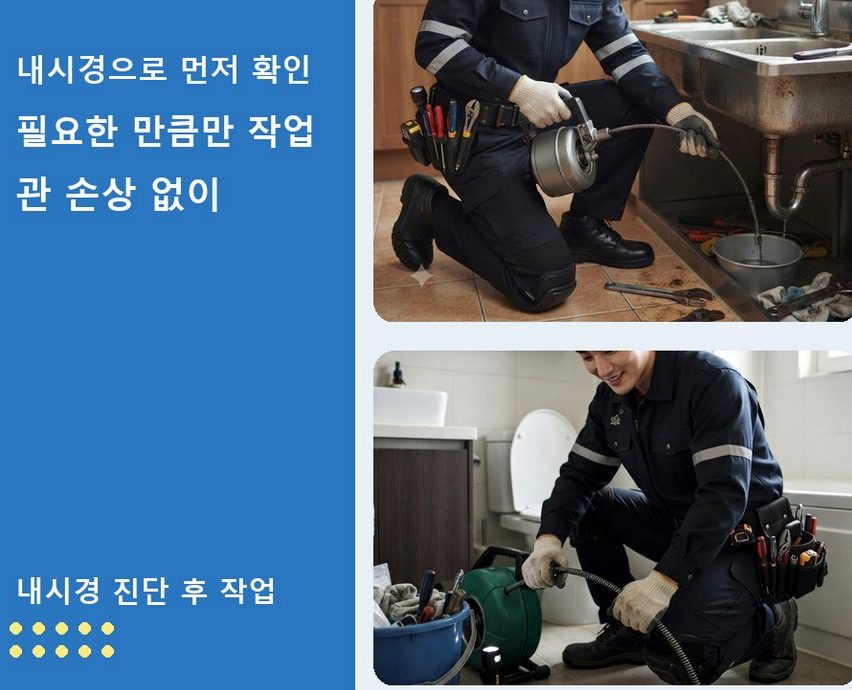 의정부시 자일동 배수구막힘 뚫음 현장 작업 사진 - 배관해결사