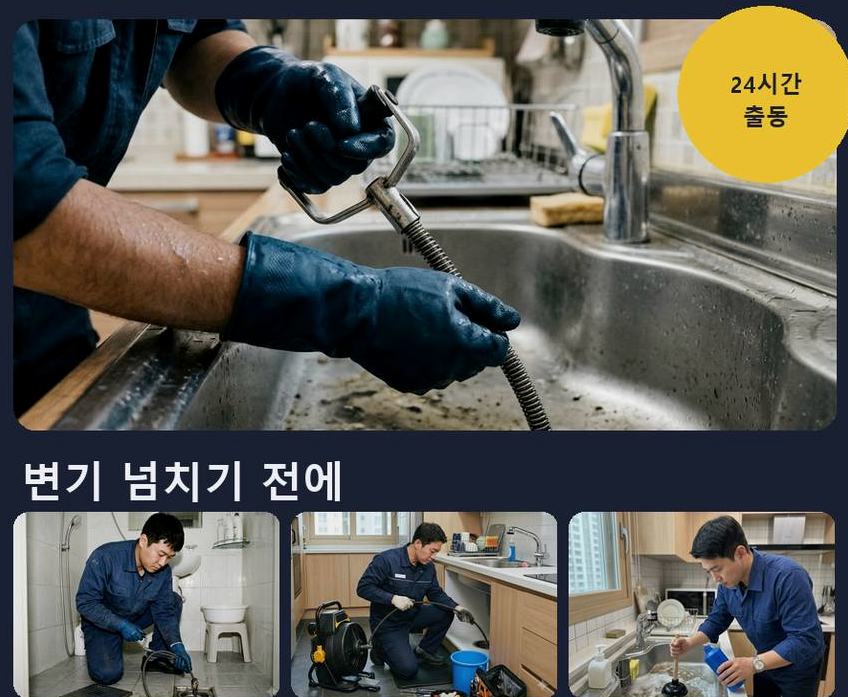 의왕시 초평동 싱크대막힘 야간 출동 현장 작업 사진 - 배관해결사