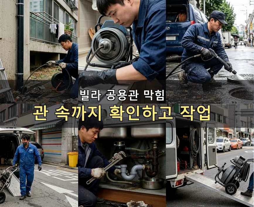 의왕시 학의동 배수구막힘 뚫음 현장 작업 사진 - 배관해결사