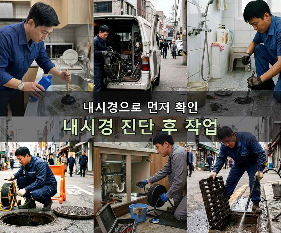 의왕시 내손동 하수구막힘 출장비 무료 현장 작업 사진 - 배관해결사