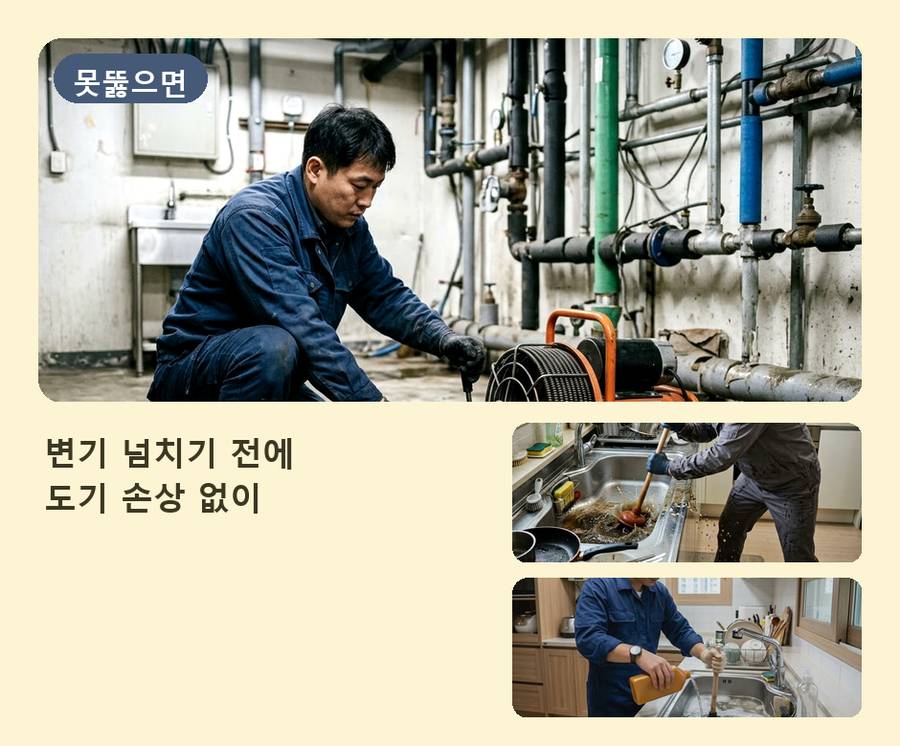서구시 천동 오수관막힘 야간 출동 현장 작업 사진 - 배관해결사
