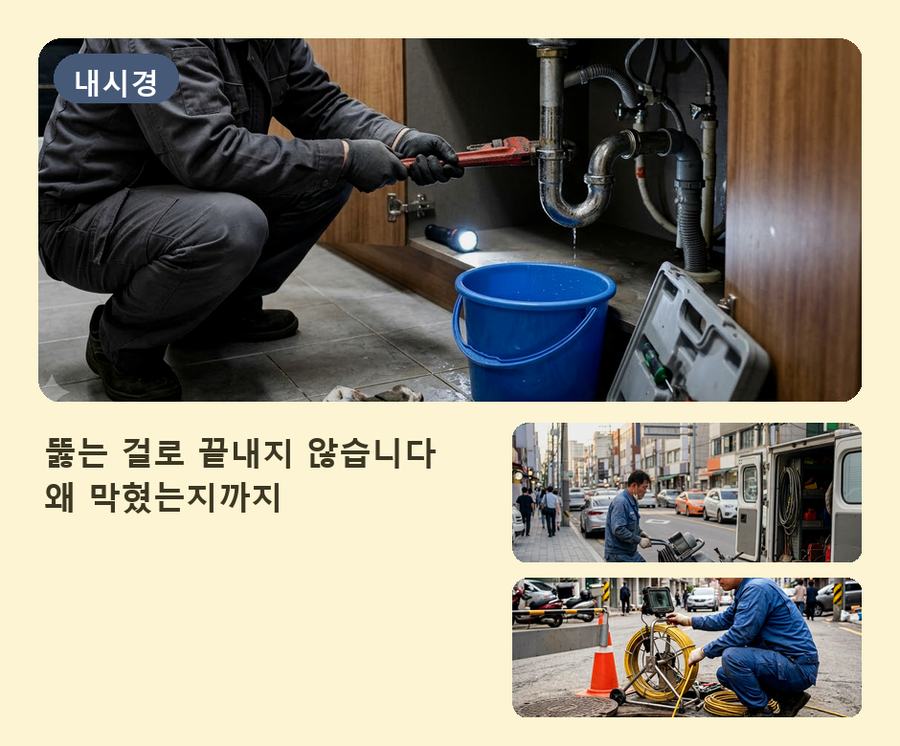 서구시 천동 하수구막힘 야간 출동 현장 작업 사진 - 배관해결사
