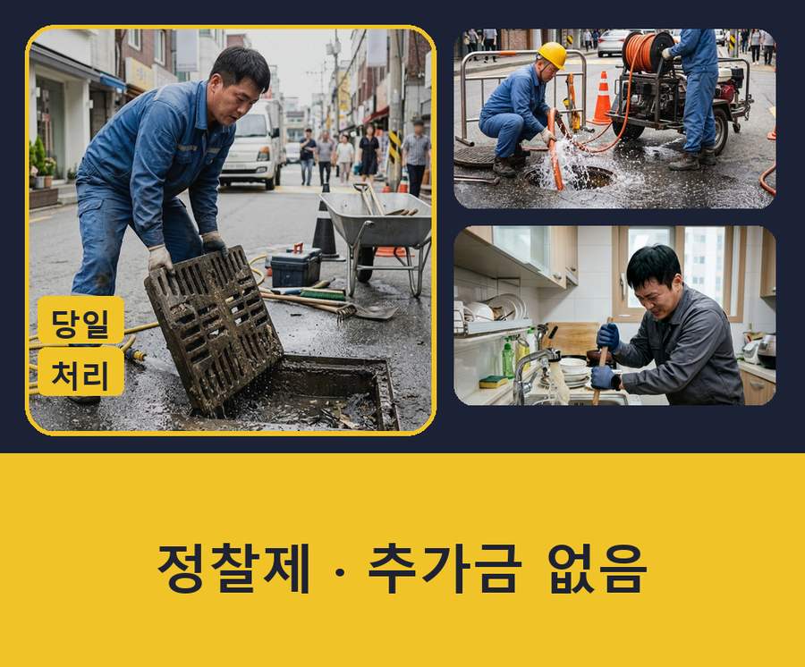 서울 금천구 독산동 변기막힘 고압세척·관통 작업 모습
