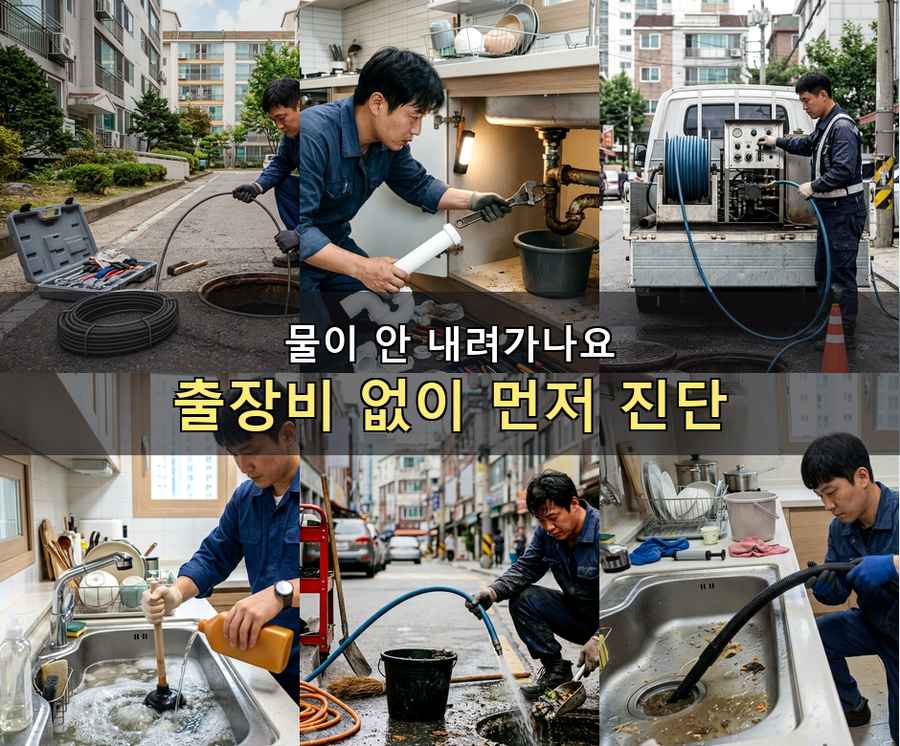 하남시 감북동 변기막힘 고압세척·관통 작업 모습