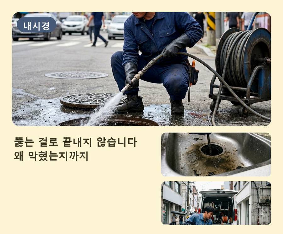 화성시 기안동 하수구막힘 고압세척·관통 작업 모습
