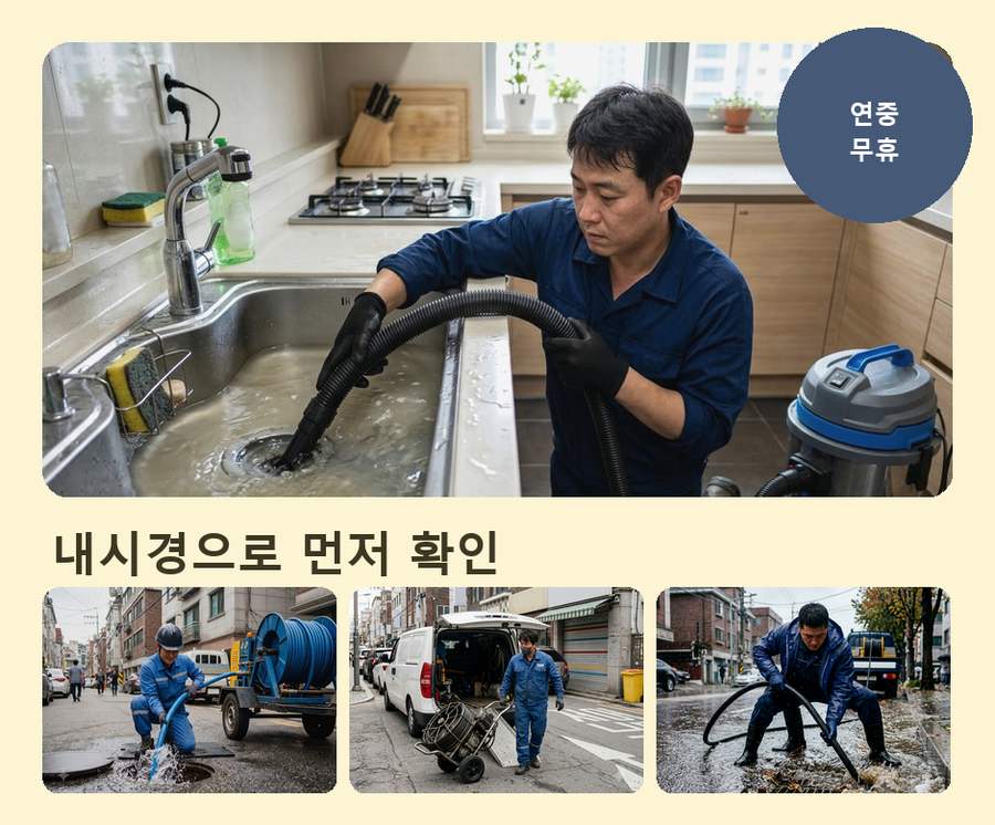 서울 성북구 돈암동 하수구막힘 고압세척·관통 작업 모습