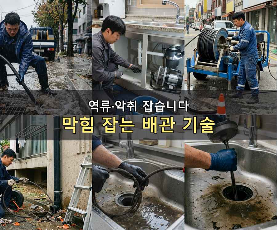 서울 종로구구 기동 싱크대막힘 고압세척·관통 작업 모습