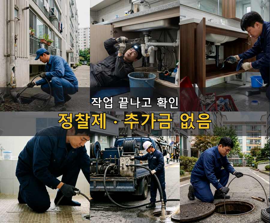 용인시기흥구 고매동 싱크대막힘 고압세척·관통 작업 모습
