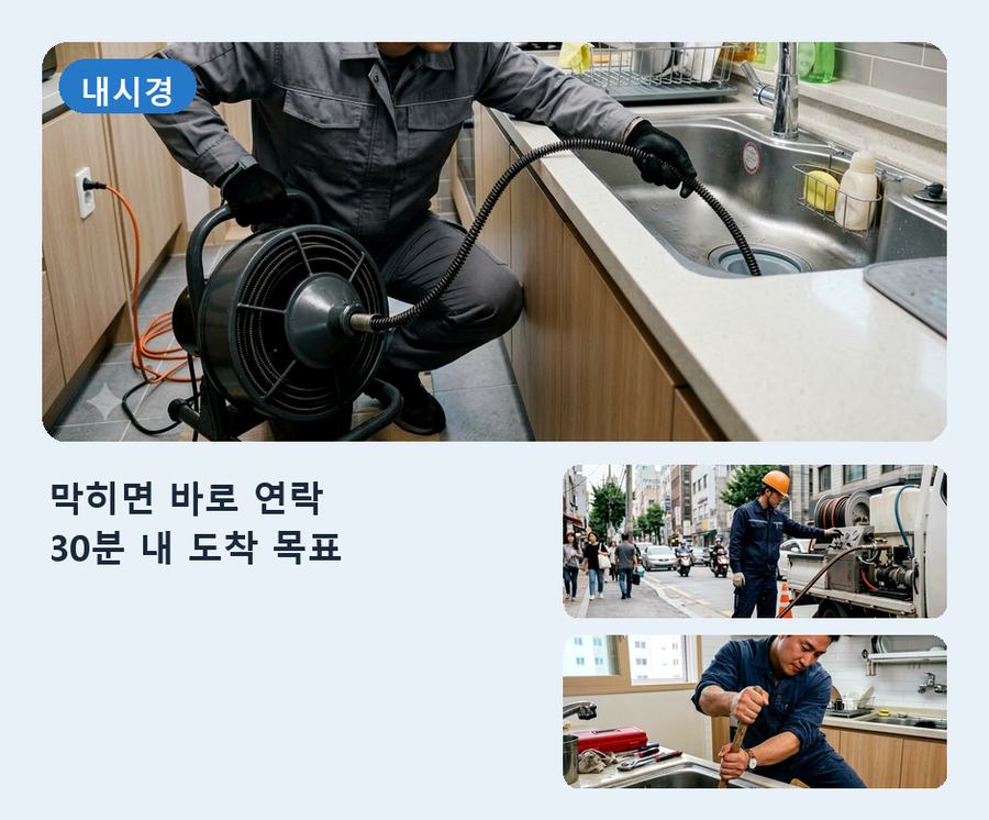 서울 성북구 돈암동 변기막힘 고압세척·관통 작업 모습