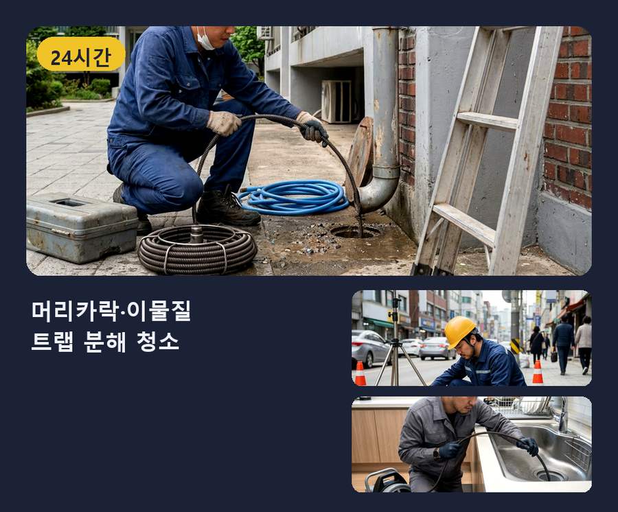 서울 구로구구 로동 오수관막힘 출장비 무료 현장 작업 사진 - 배관해결사