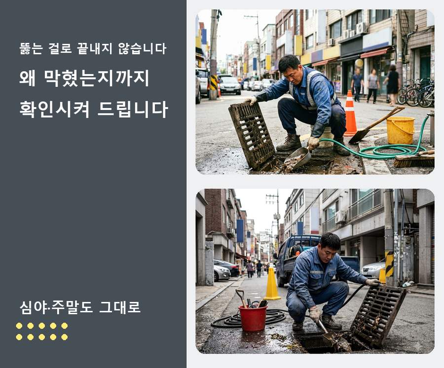 용인시기흥구구 갈동 욕실 배수구막힘 빠른 해결 현장 작업 사진 - 배관해결사