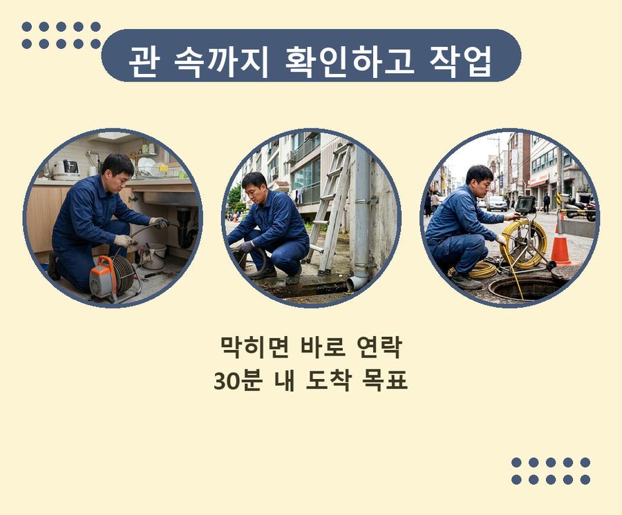 서울 구로구구 로동 배수구막힘 고압세척·관통 작업 모습