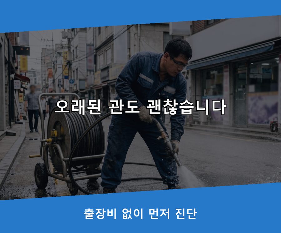 의왕시 고천동 변기막힘 고압세척·관통 작업 모습