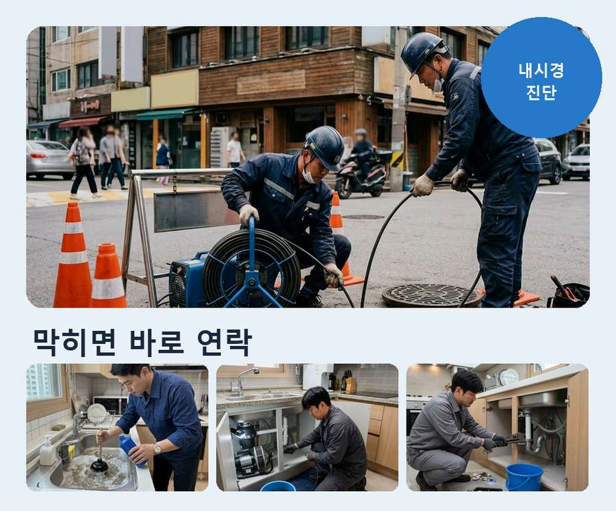 서구시 천동 배수구막힘 비용 현장 작업 사진 - 배관해결사