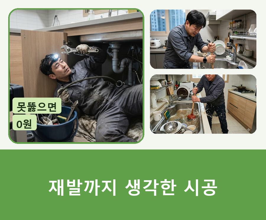 서울 서대문구 냉천동 싱크대막힘 야간 출동 현장 작업 사진 - 배관해결사