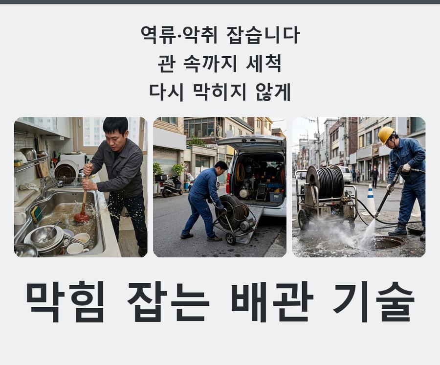 서울 구로구구 로동 오수관막힘 고압세척·관통 작업 모습
