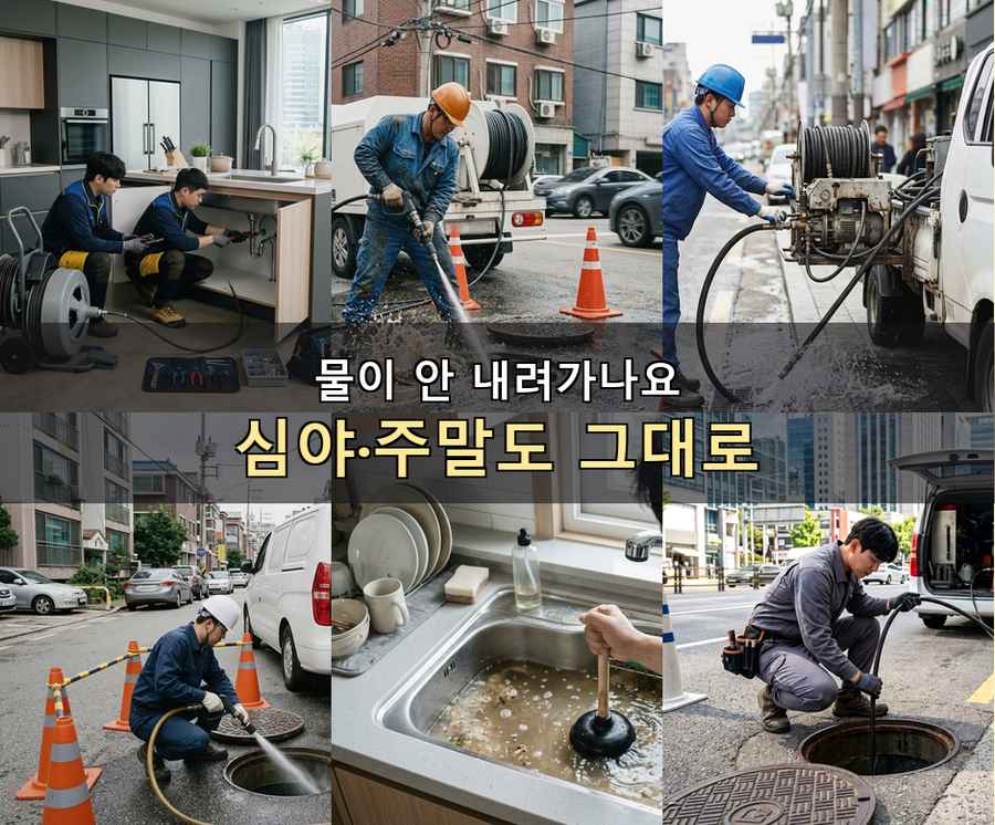 부천시오정구 고강본동 하수구막힘 출장비 무료 현장 작업 사진 - 배관해결사